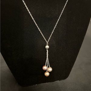 Silver Star 16” + 2” 925 Sterling Silver Freshwater Pearl Lariat Necklace